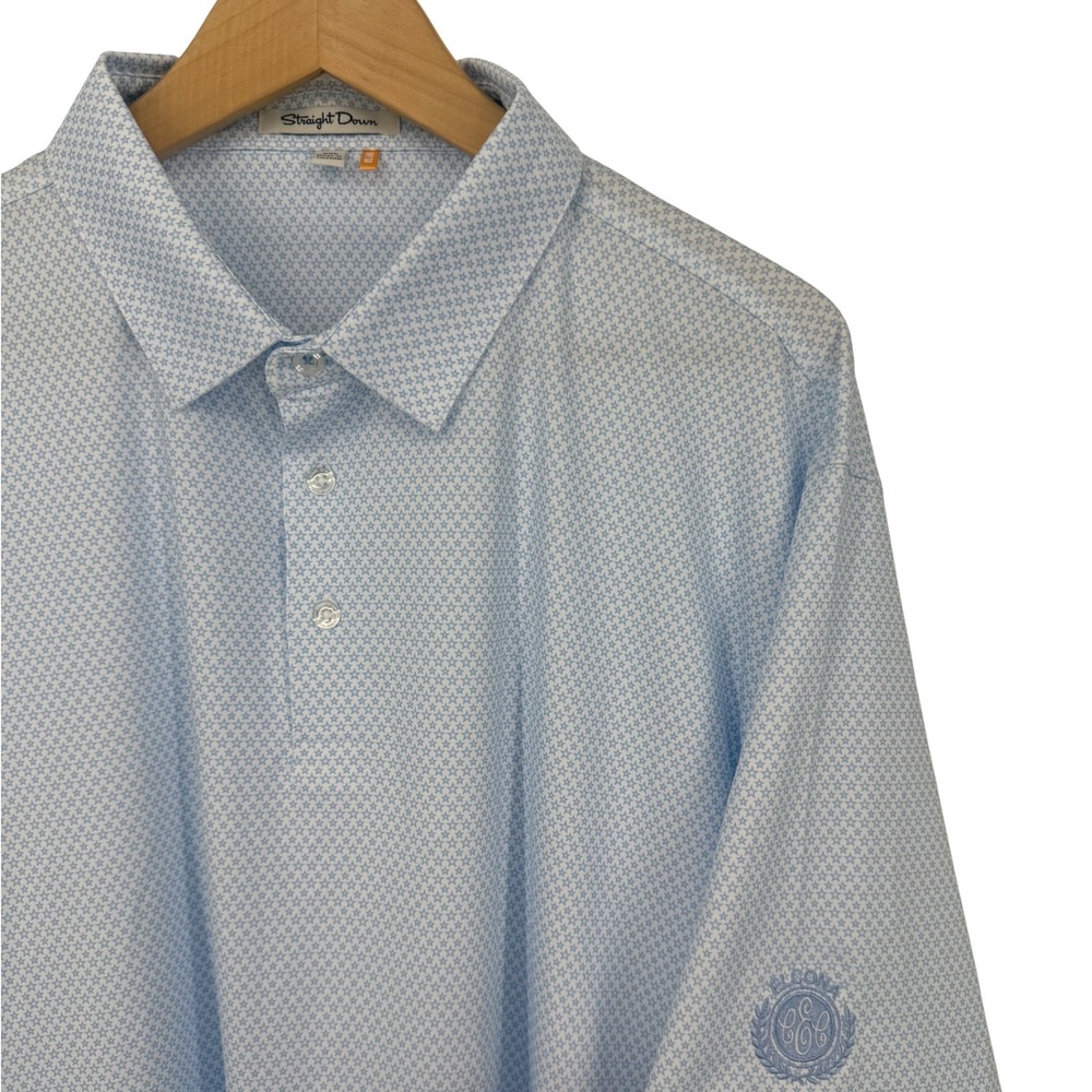 Straight Down Mens XXL Blue Star Print Golf Polo Elcona Country Club UPF 50